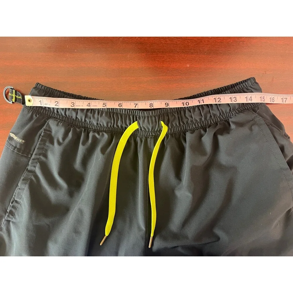 Unipro Mens Quick Dry Athletic Shorts Black Neon Yellow Drawstring Size L